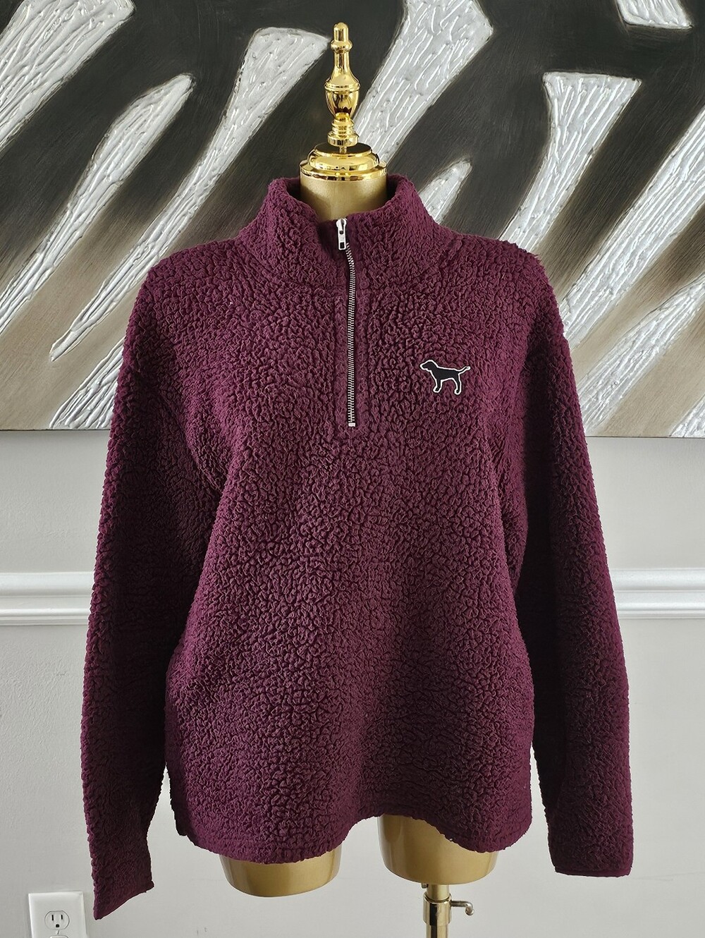 Victoria's Secret PINK Womens Sherpa Pullover Burgundy Sequin CHI Quarter Zip
